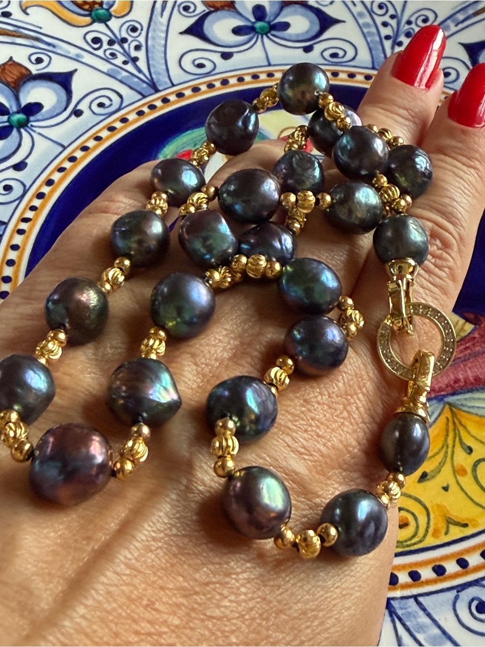 Genuine South Seas Black Baroque Pearl  Necklace